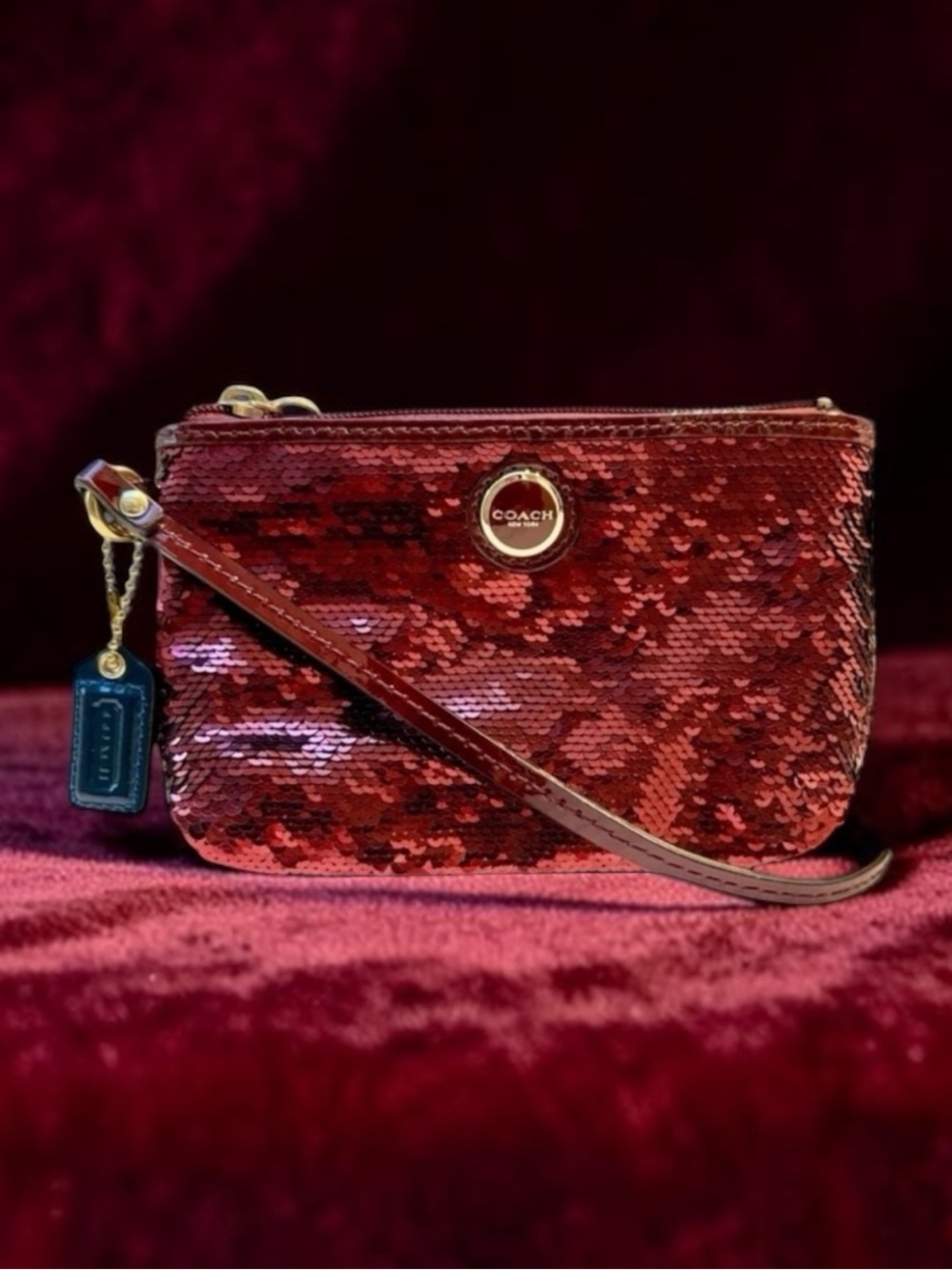 Coach Poppy Red Sequin Wristlet Limited Edition NWOT Holiday Glam Sparkle Bag